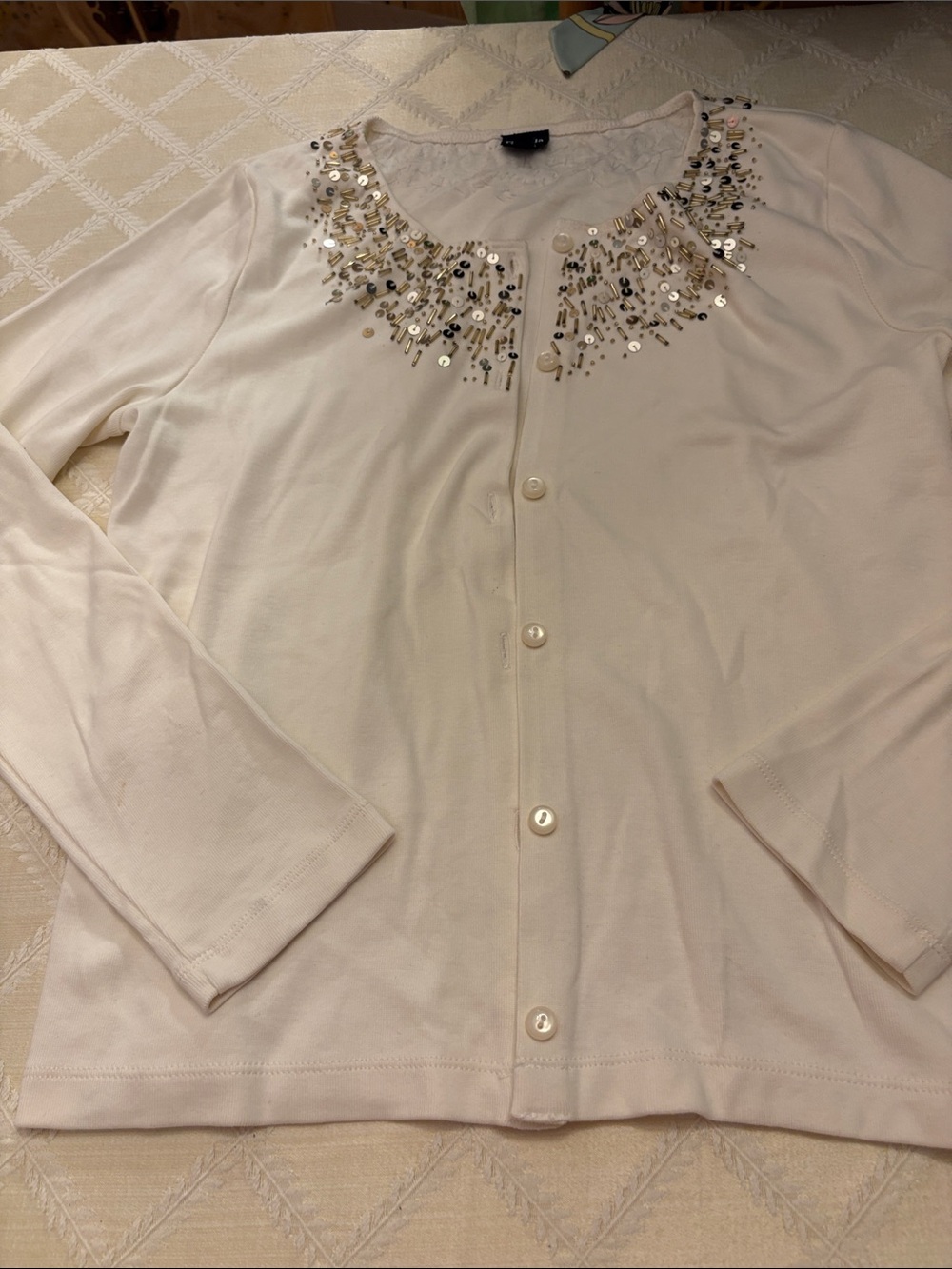 Rafaella Ivory Embellished Button-Front Cardigan